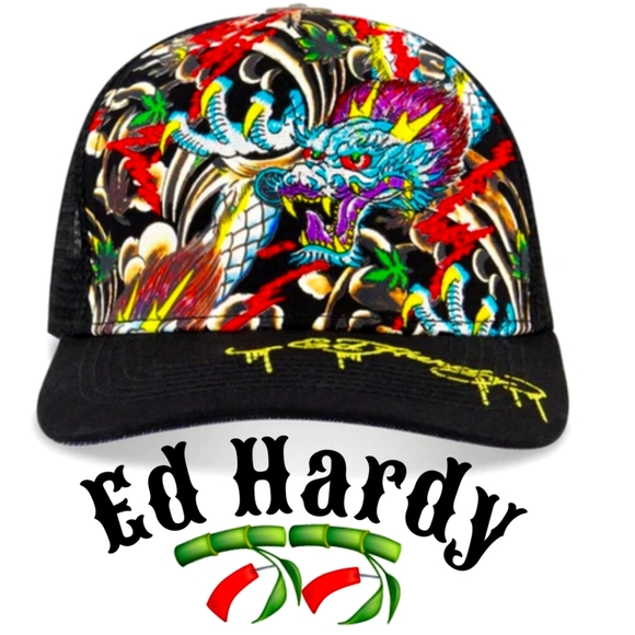 Ed Hardy Other - 🎋Ed Hardy Embroidered Rhinestone Dragon Cap